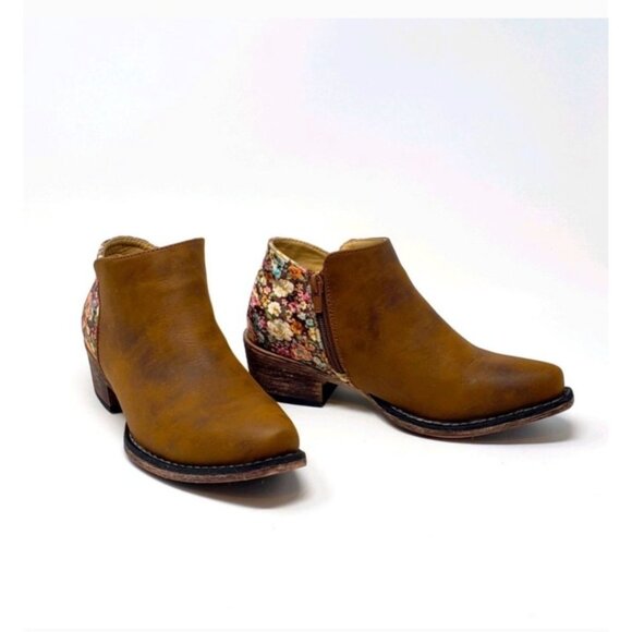 Roper Sedona Western Ankle Booties Women Size 5 Brown Floral Boots Boho Festival - Picture 1 of 11